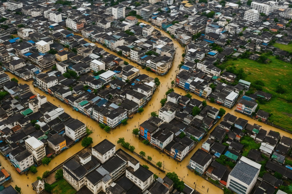 ภาพน้ำท่วมหาดใหญ่ส่งผลกระทบต่อสนามแข่งขันซีเกมส์ 2025 จังหวัดสงขลา