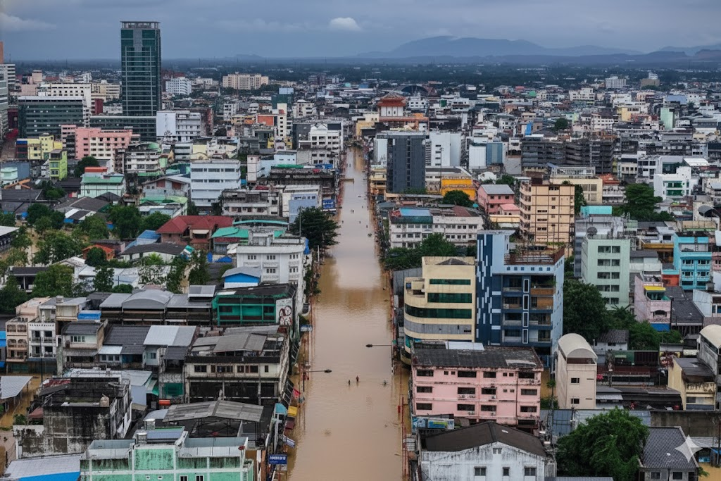 ภาพน้ำท่วมหาดใหญ่ส่งผลกระทบต่อสนามแข่งขันซีเกมส์ 2025 จังหวัดสงขลา