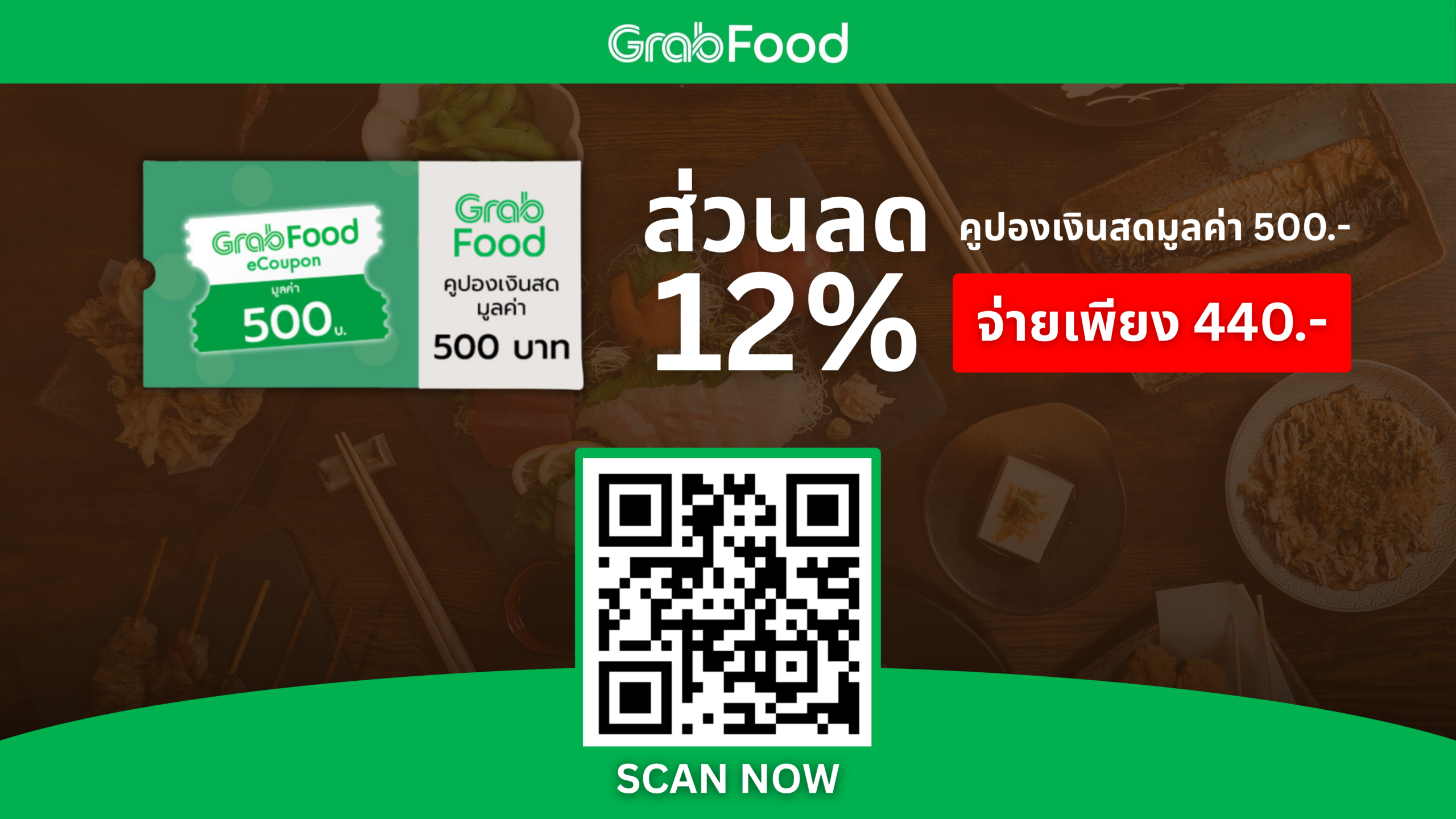 ส่วนลด GrabFood 12% สำหรับแฟน PlernSport